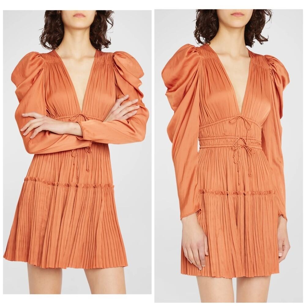 Ulla Johnson Lu Long Sleeve Satin Puff Sleeve Mini Dress Size 0
